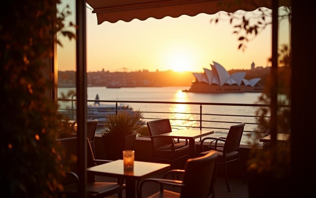 Scenic harbour view from Harbourview Café, showcasing sunrise over Sydney harbour