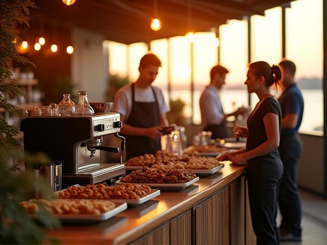Tailored catering menu options with barista station for upscale custom events