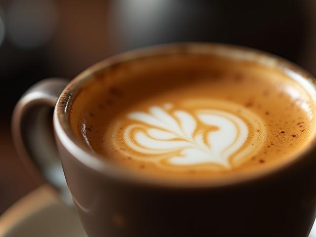 Close-up of a freshly pulled espresso shot with crema in a ceramic cup