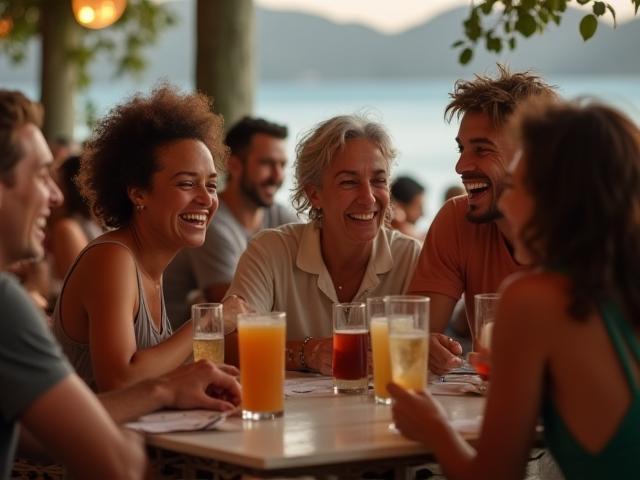 Group of guests laughing and enjoying their time at Harbourview Café